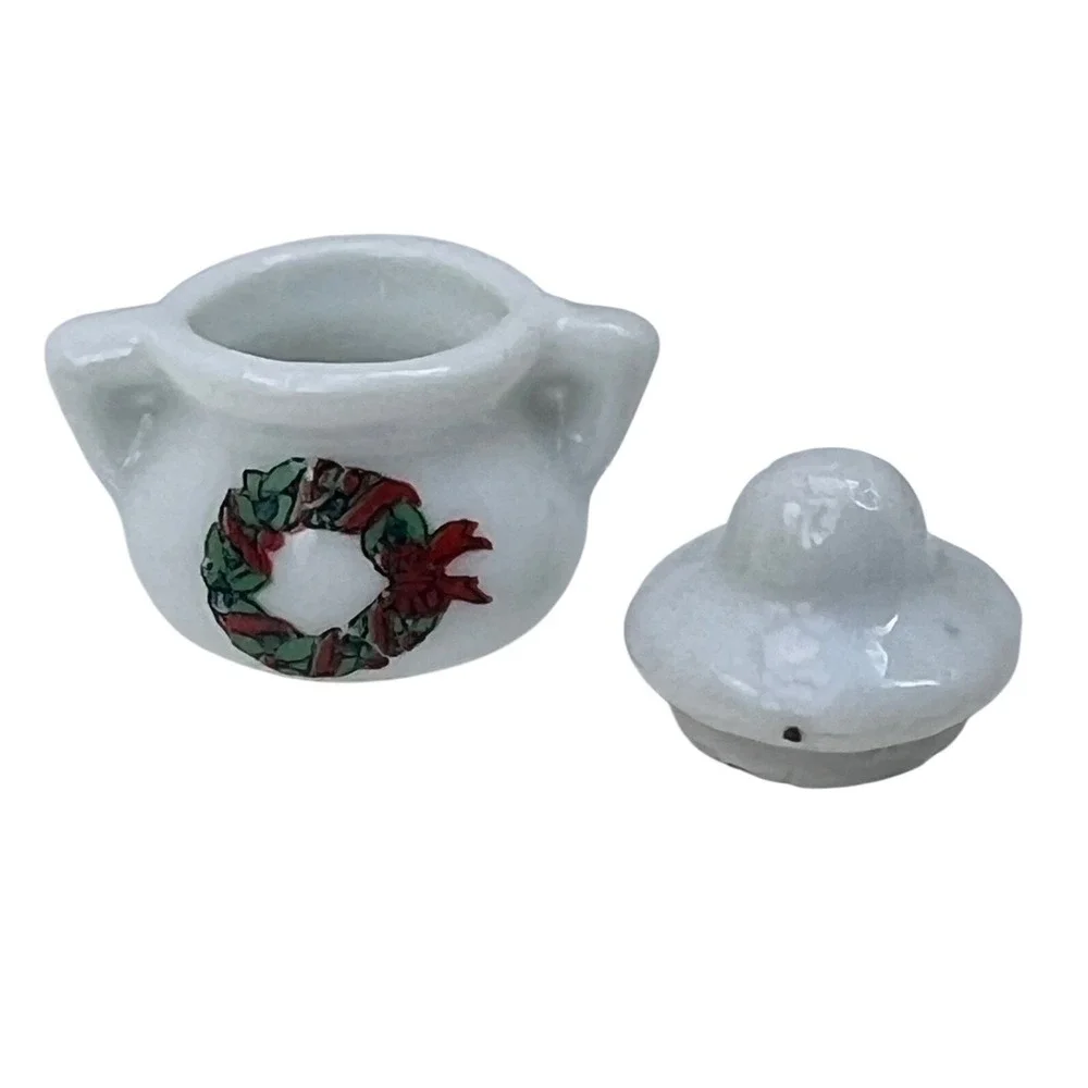 Miniature Tea Set Porcelain Christmas Wreath Dollhouse Scale 7 Piece‎ Vintage
